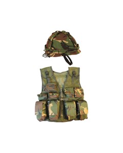 Kids Assault Vest & Helm Set Woodland Camo